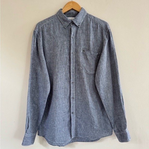 Lacoste Linen Shirt Men’s Blue Regular Fit Size L - Picture 1 of 5
